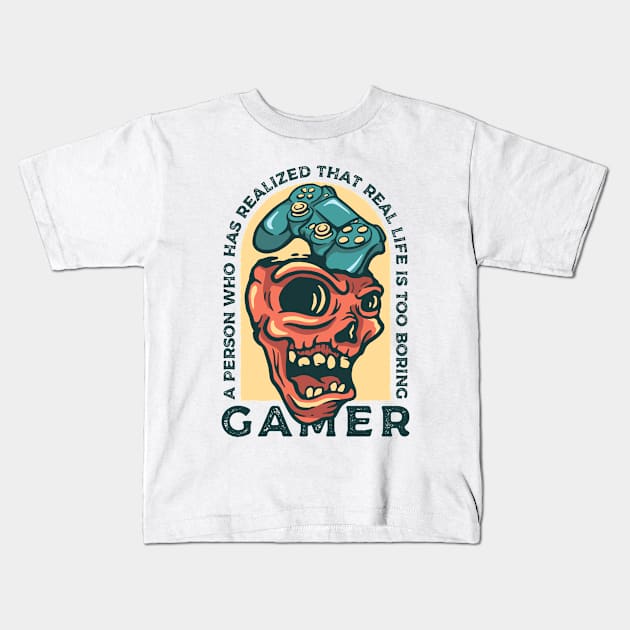 Skull Gamer Kids T-Shirt by Mako Design 